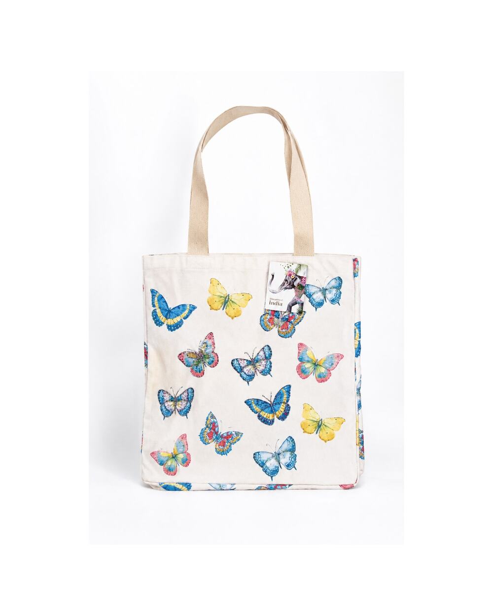 Butterfly Beaded Canvas Tote Bag Handmade India Elephant Tag Beach Bag NWT